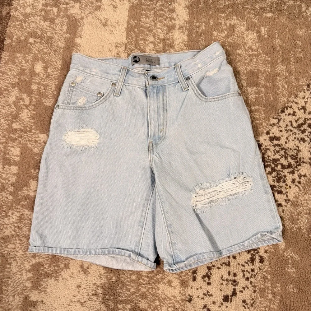 Levis Silvertab Shorts Women's 26 Baggy Mid Denim Distressed Summer